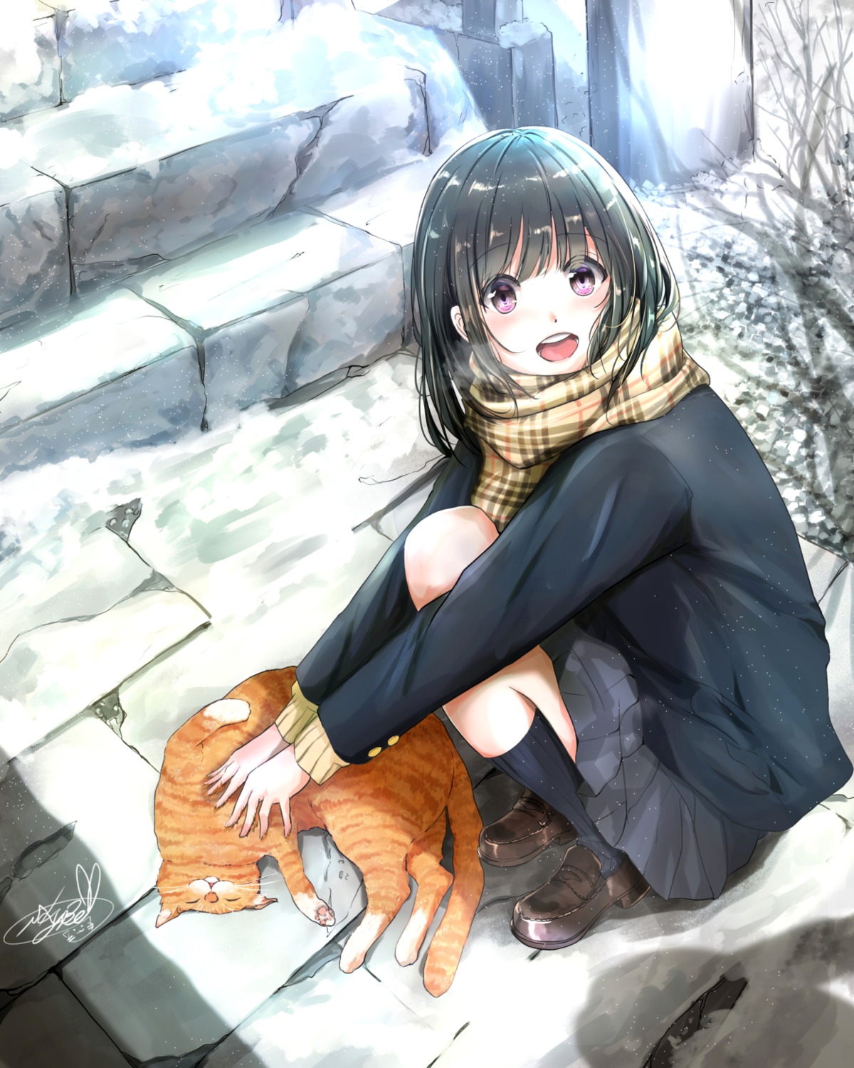 neko seifuku skirt_lift soragane_(banisinngurei) sweater