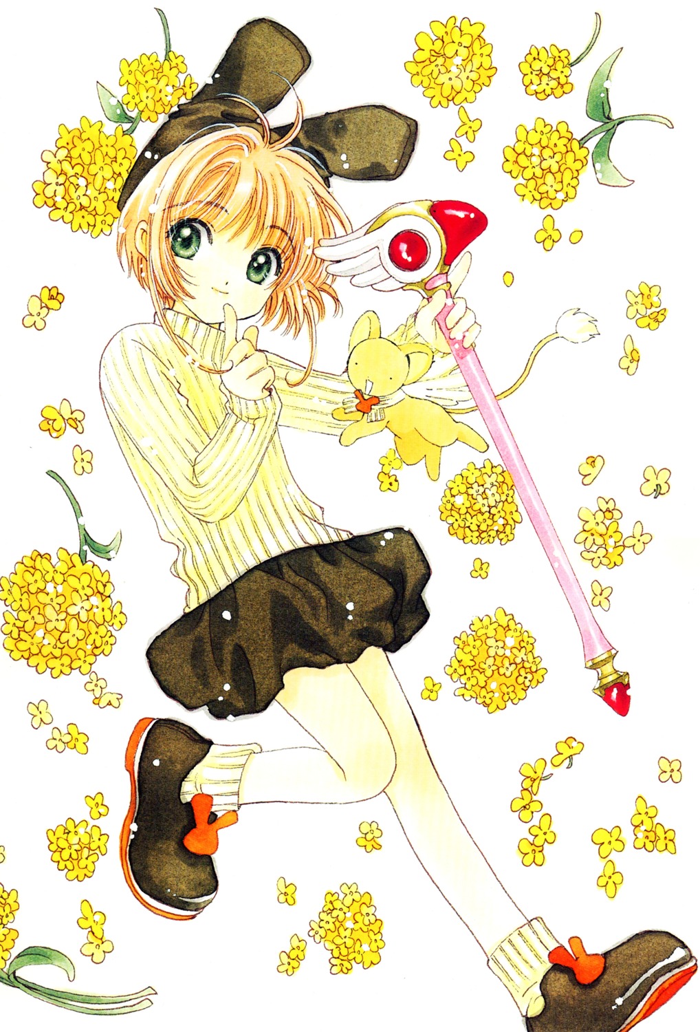 animal_ears bunny_ears card_captor_sakura clamp kerberos kinomoto_sakura sweater weapon