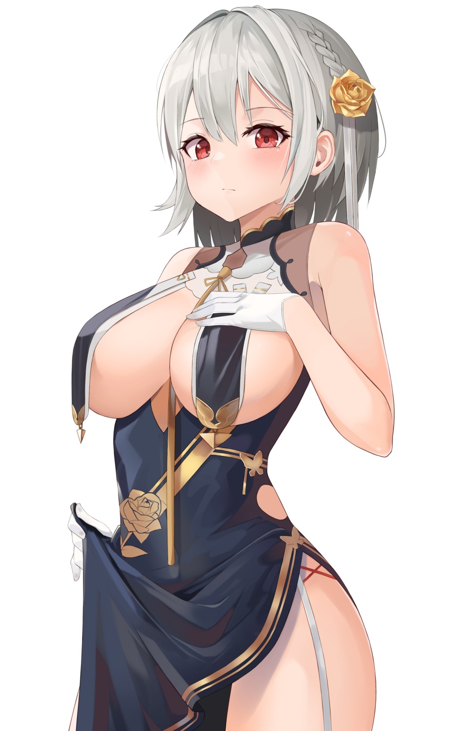 asian_clothes azur_lane breast_hold guntree no_bra sirius_(azur_lane) skirt_lift