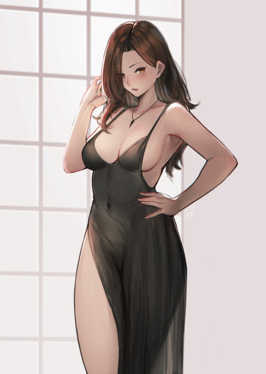 cleavage dress hayabusa no_bra see_through