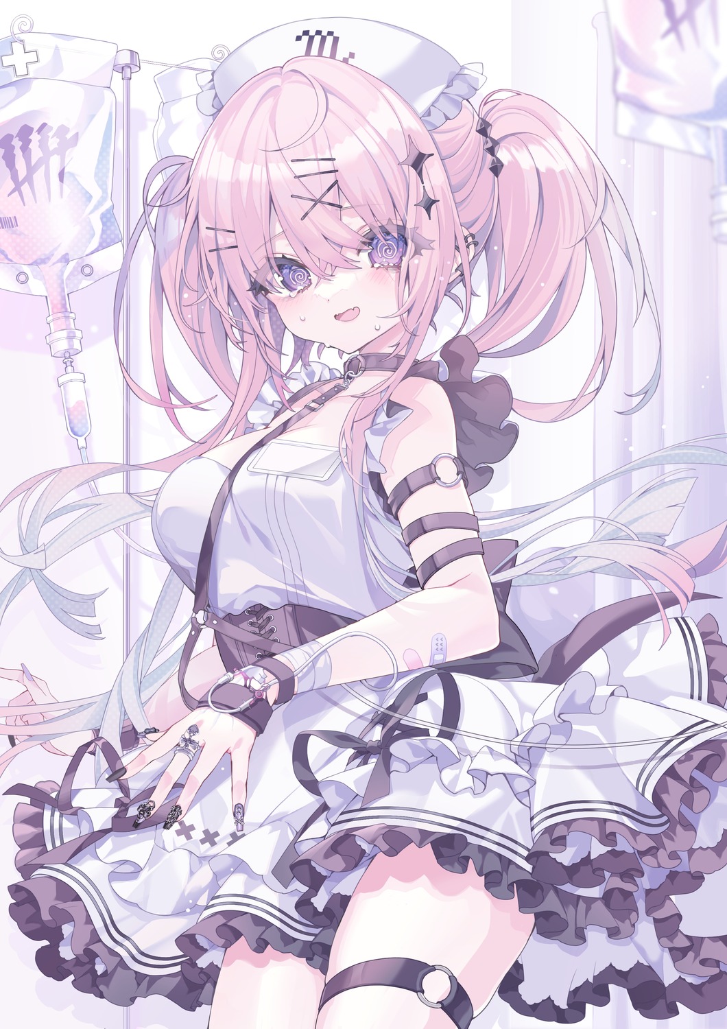 bandages bandaid blood garter konpe_itou nurse skirt_lift