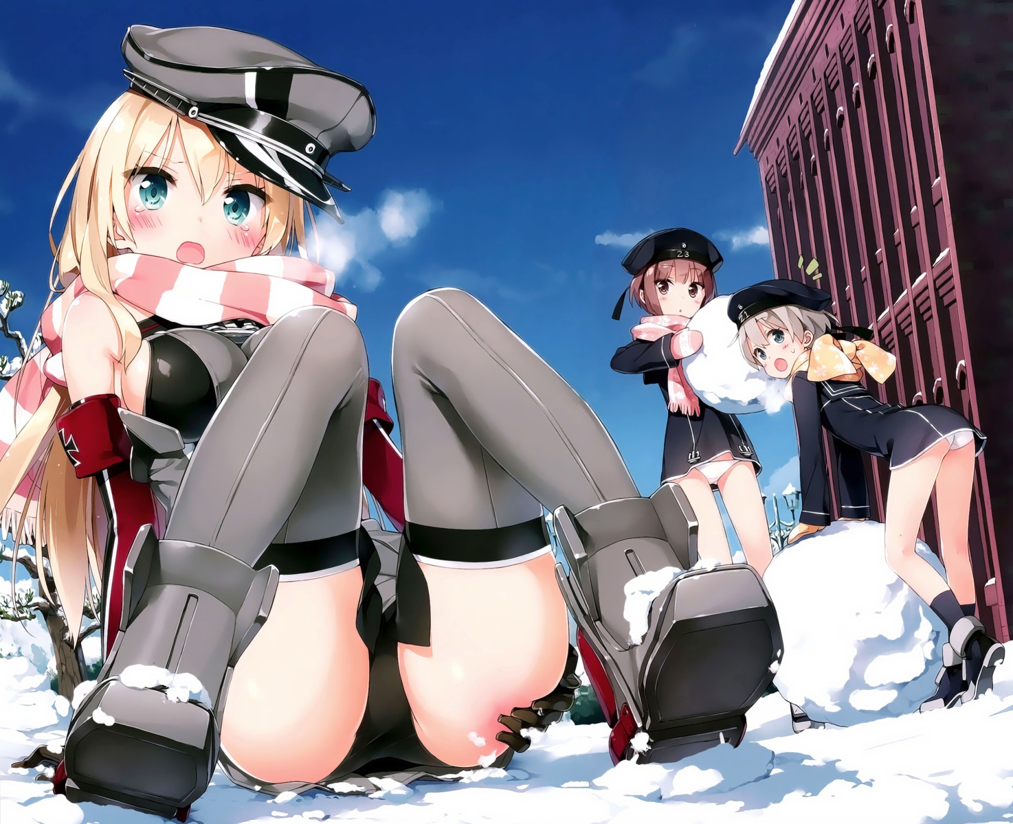 ass bismarck_(kancolle) kani_biimu kantai_collection loli pantsu thighhighs z1_leberecht_maass_(kancolle) z3_max_schultz_(kancolle)