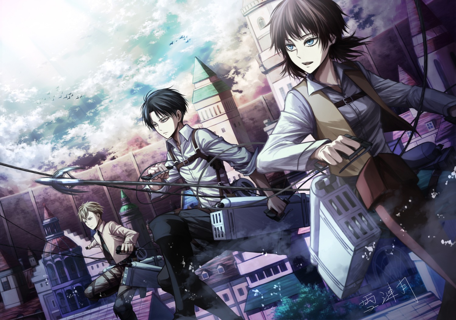 angel31424 farlan_church isabel_magnolia levi shingeki_no_kyojin uniform weapon