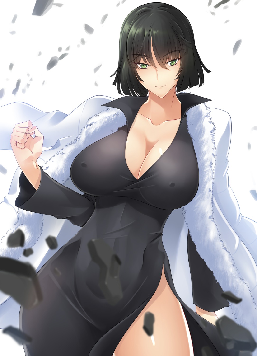 cleavage dress erect_nipples fubuki_(one_punch_man) haganef no_bra one_punch_man