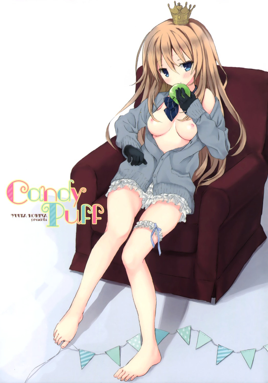 breasts feet garter komiya_yuuta nipples no_bra open_shirt