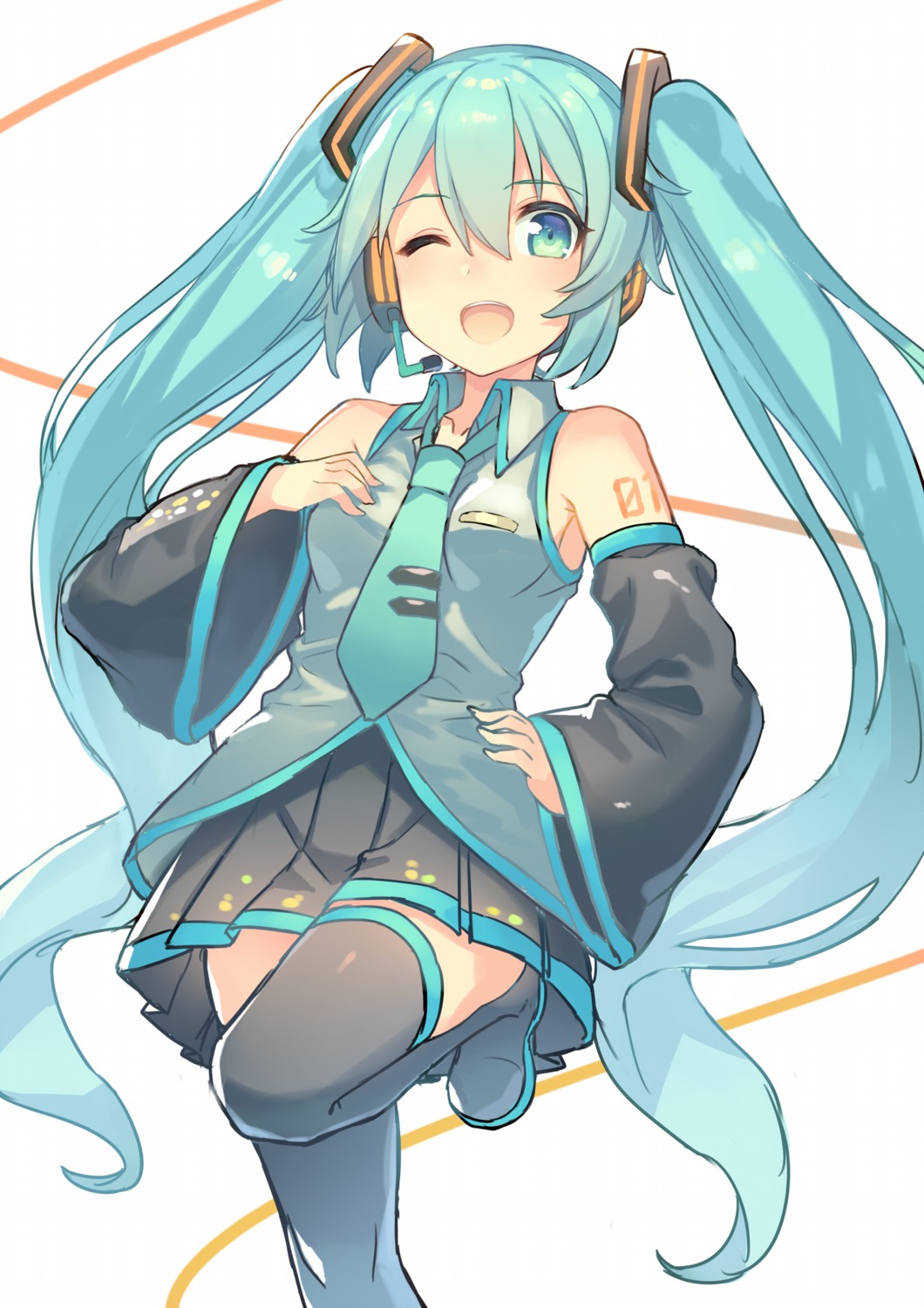 hajime_kaname hatsune_miku tattoo thighhighs vocaloid