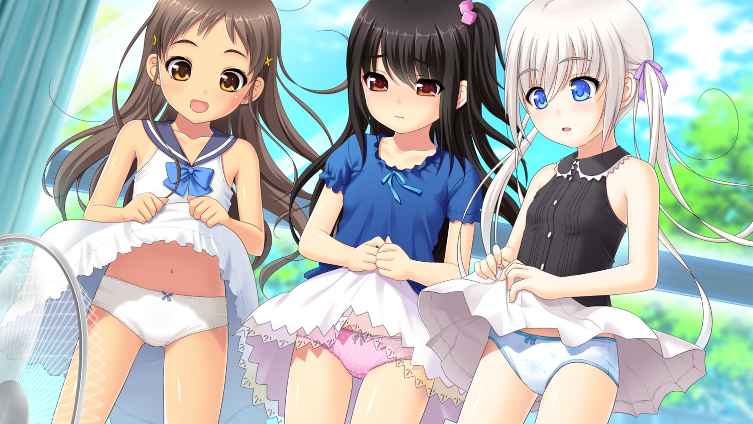 adachi_tenka dress game_cg komako_semenovich loli nonohara_miki pantsu sayama_chie see_through shoujo_ramune skirt_lift tan_lines tanuki-soft