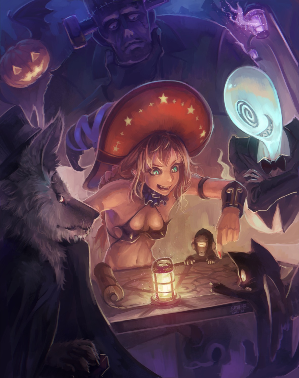 bikini_top cleavage halloween monster neko sayukino swimsuits witch