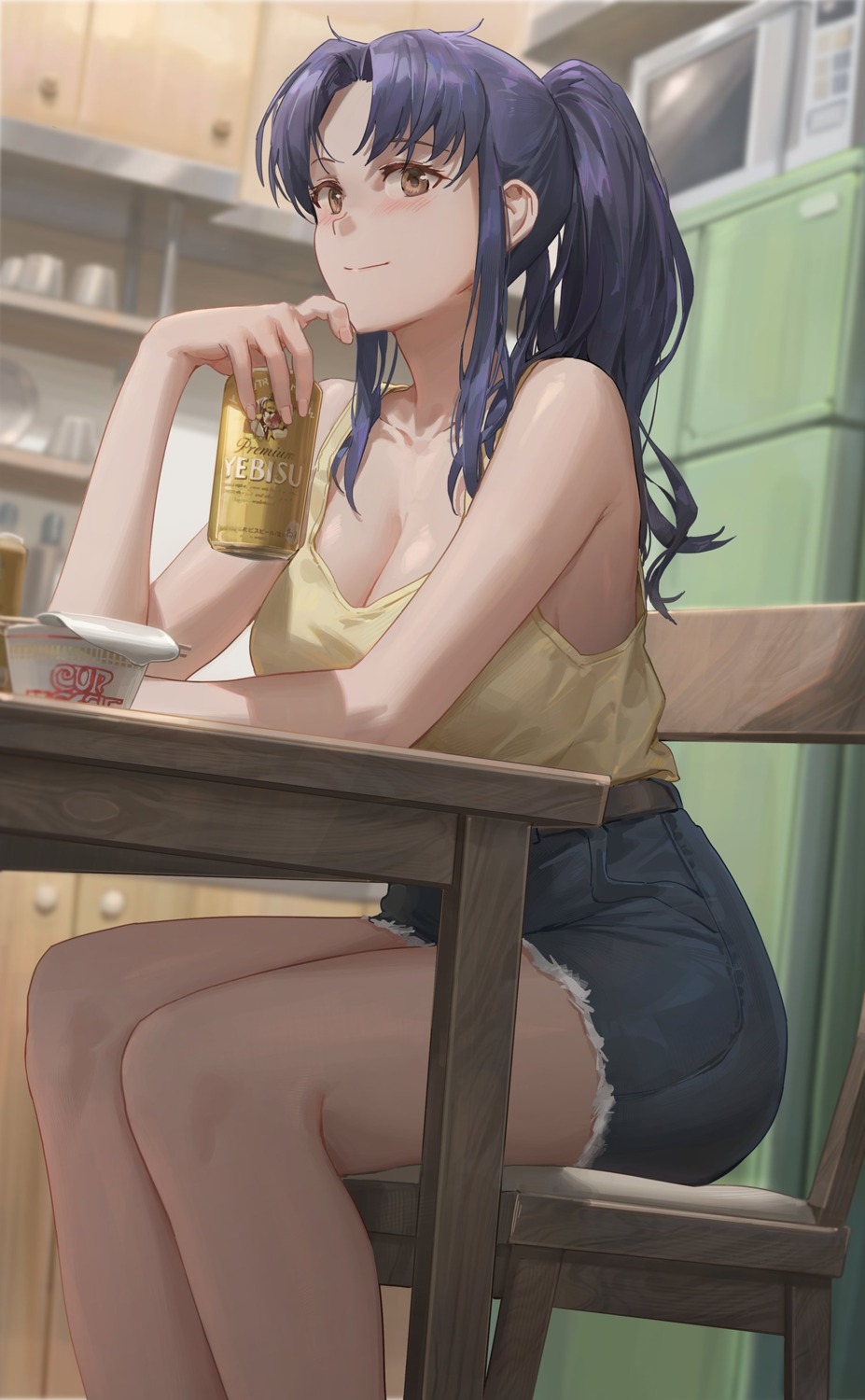 cleavage free_style_(yohan1754) katsuragi_misato neon_genesis_evangelion no_bra