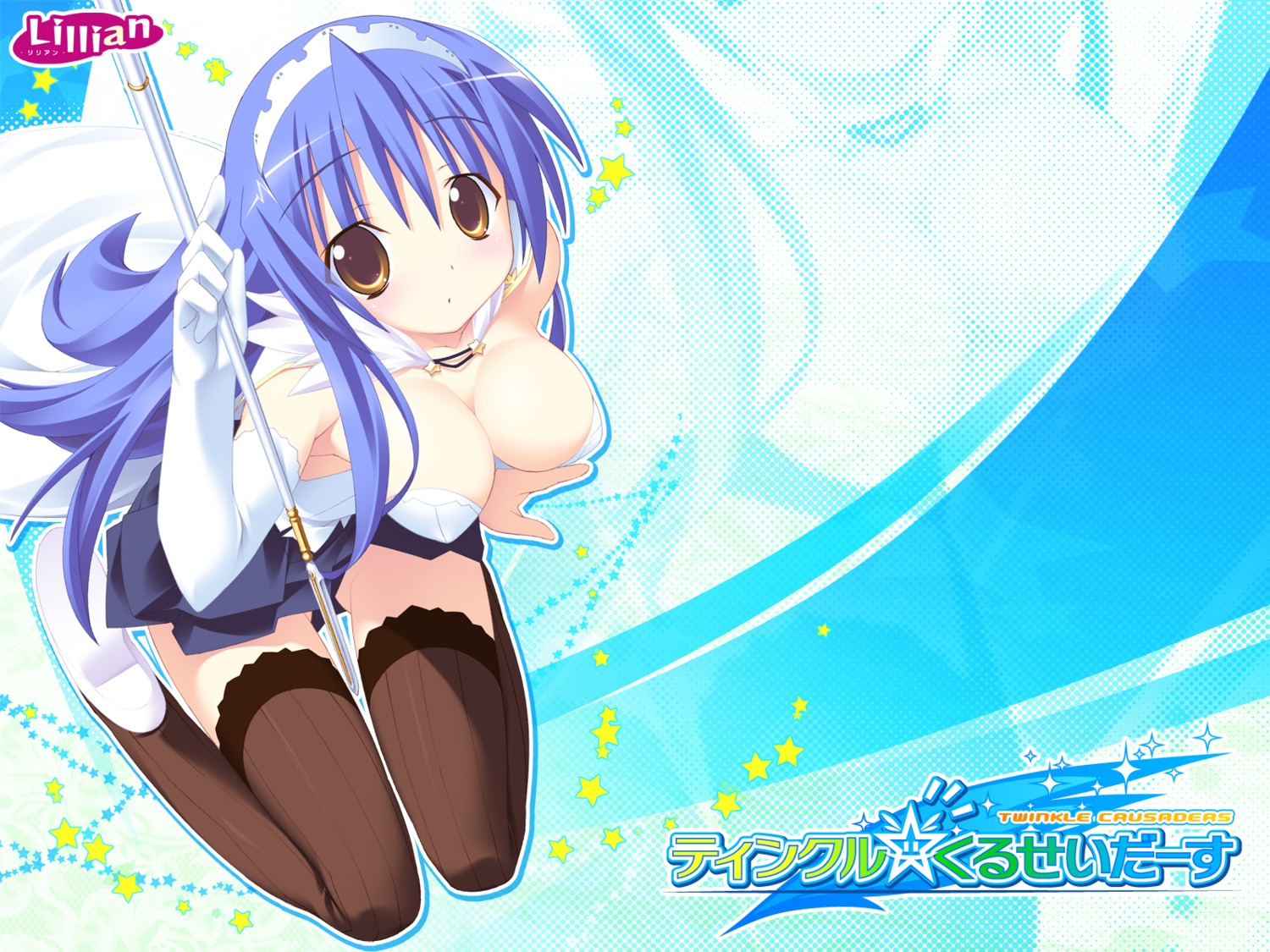 cleavage kannagi_rei kujou_ria lillian thighhighs twinkle_crusaders wallpaper