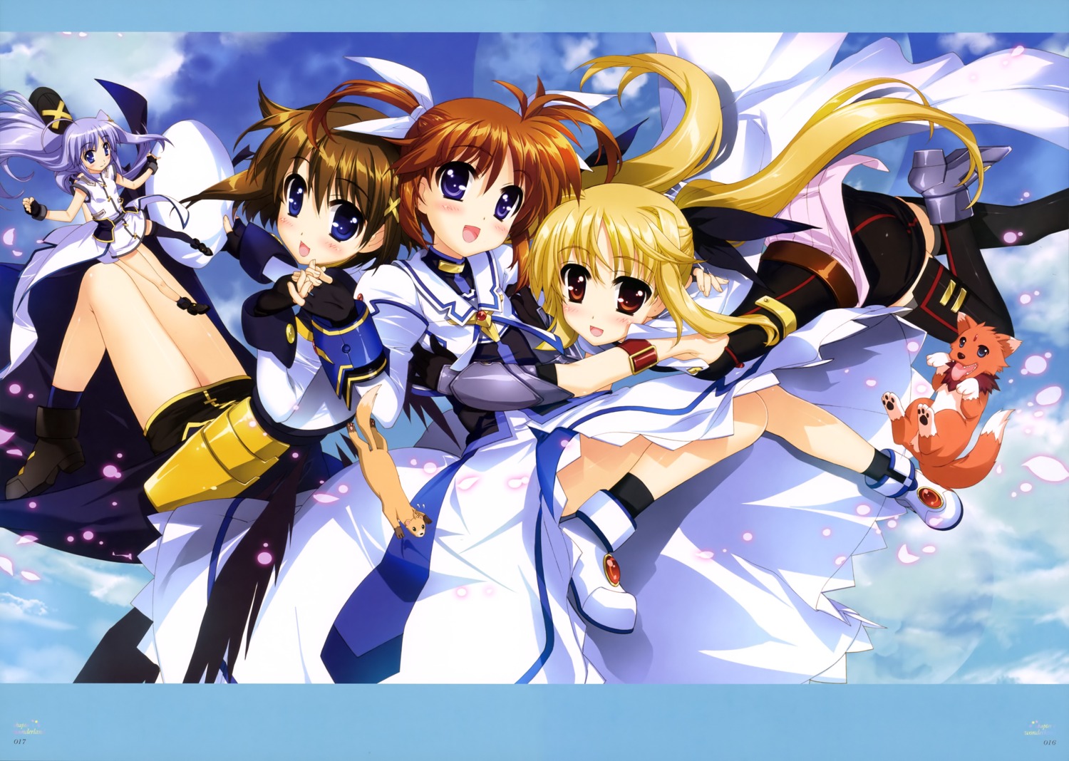 arf armor dress fate_testarossa fujima_takuya heels mahou_shoujo_lyrical_nanoha reinforce_zwei takamachi_nanoha thighhighs yagami_hayate yuuno_scrya