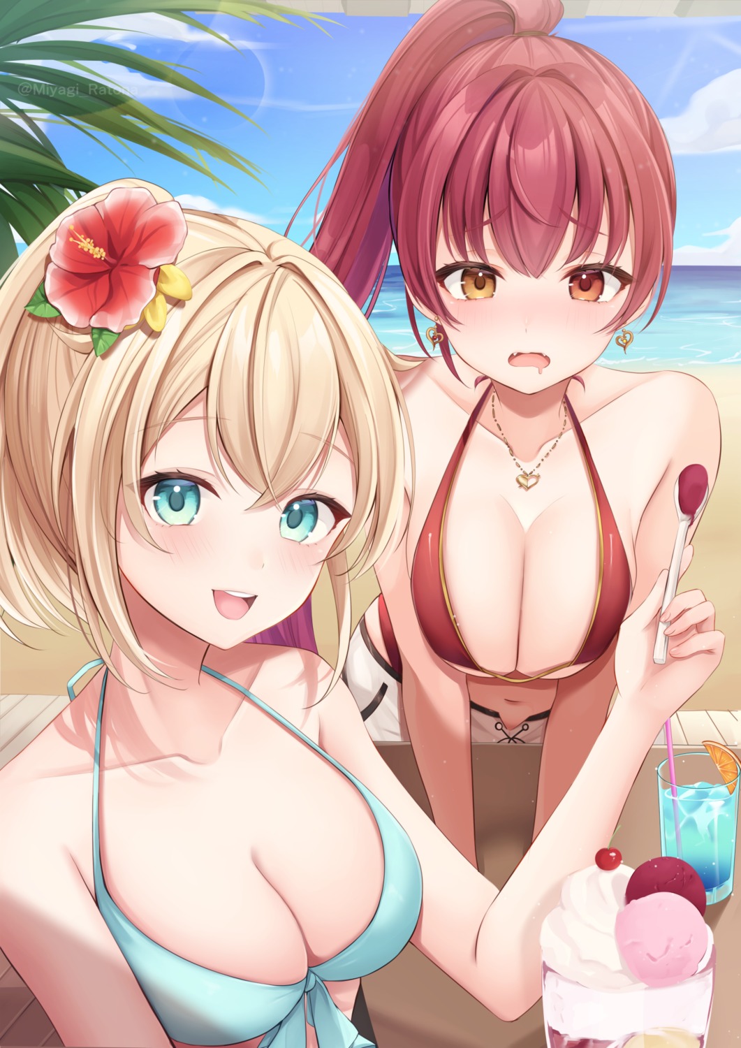 bikini_top heterochromia hololive houshou_marine kazama_iroha miyagi_ratona swimsuits