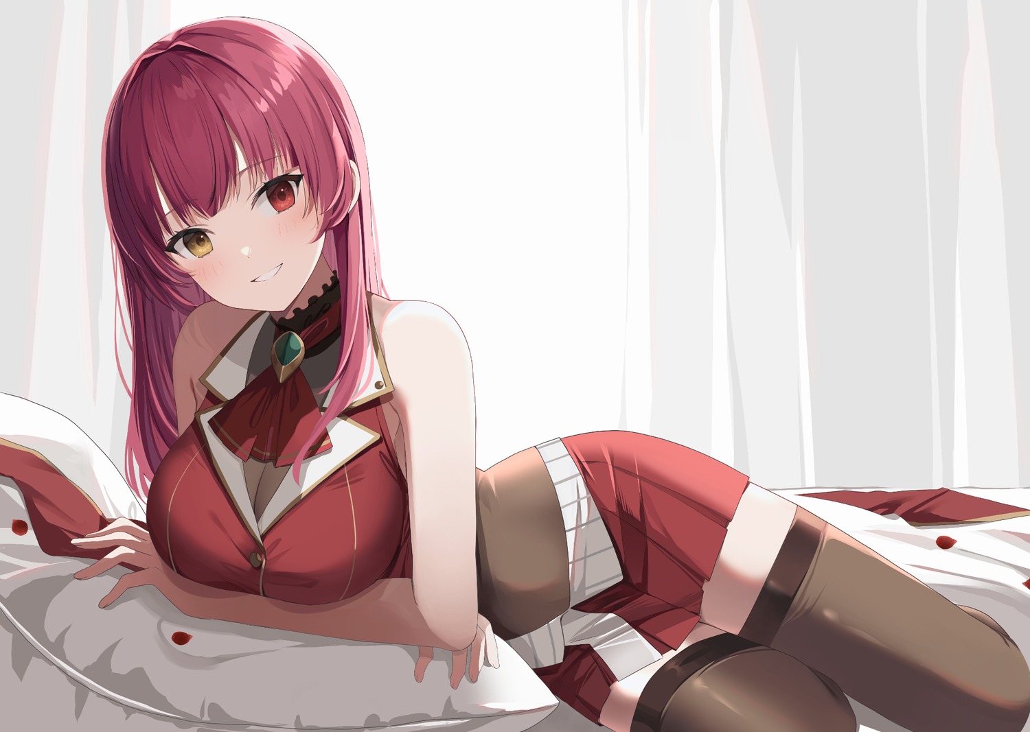 heterochromia hololive houshou_marine thighhighs yuzu-aki