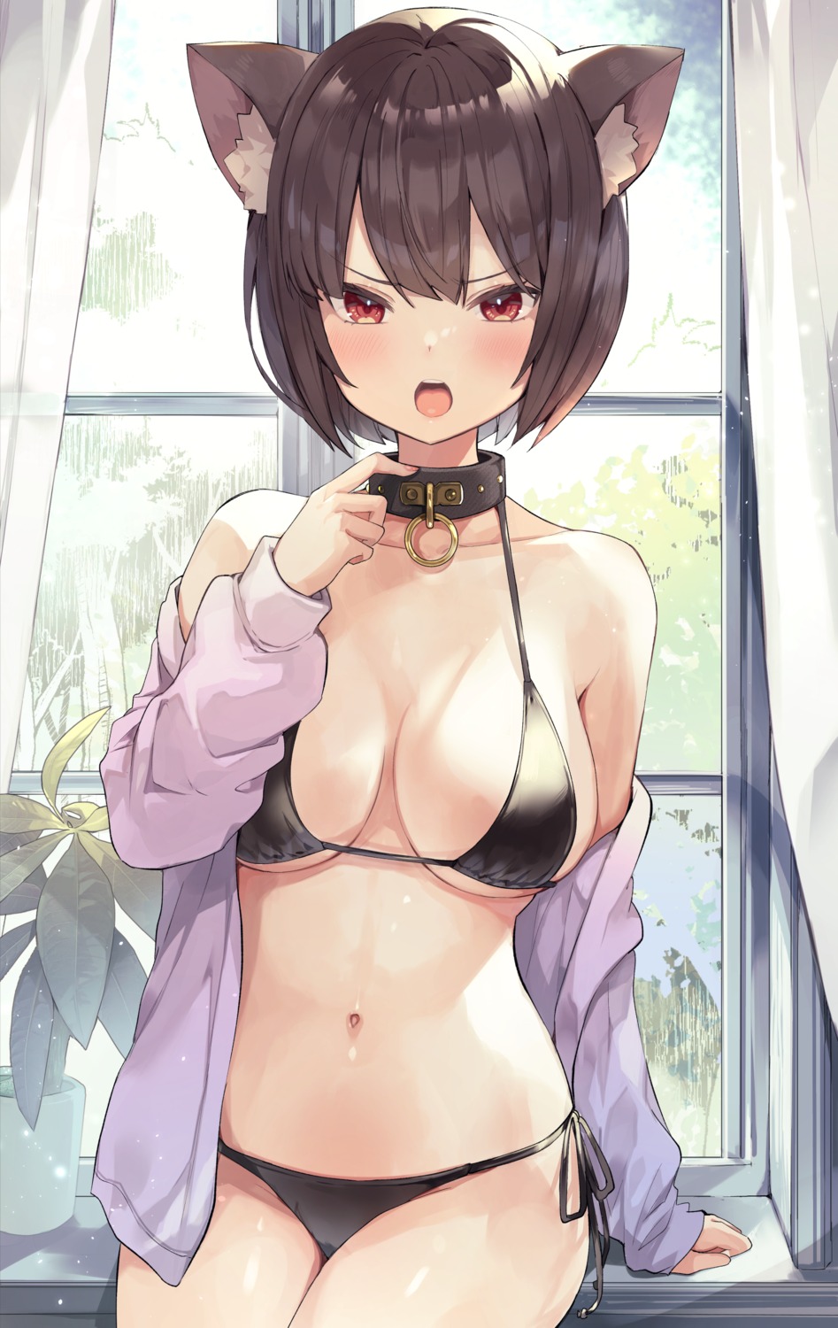 animal_ears bikini masco nekomimi open_shirt swimsuits