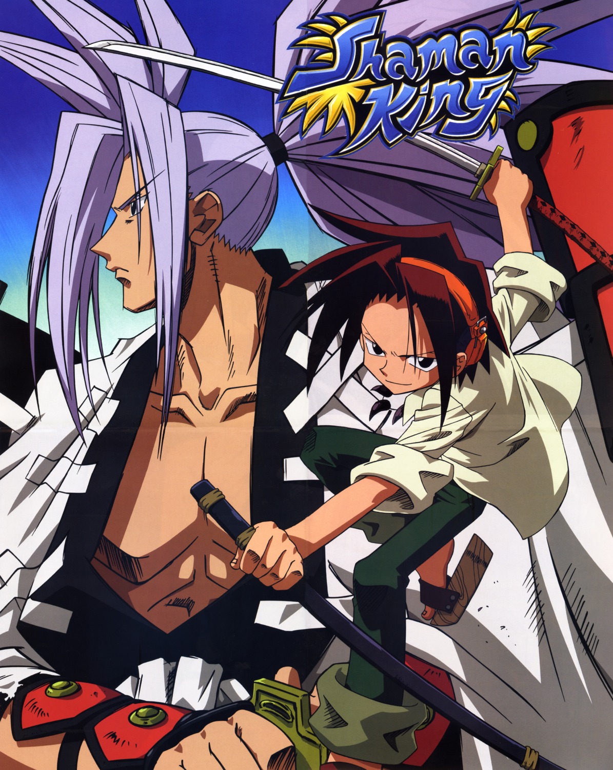 amidamaru asakura_yoh crease male open_shirt shaman_king sword takami_akio