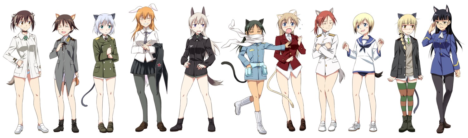 agahari animal_ears bunny_ears charlotte_e_yeager eila_ilmatar_juutilainen erica_hartmann francesca_lucchini gertrud_barkhorn lynette_bishop megane minna_dietlinde_wilcke miyafuji_yoshika nekomimi perrine-h_clostermann sakamoto_mio sanya_v_litvyak strike_witches tail thighhighs uniform