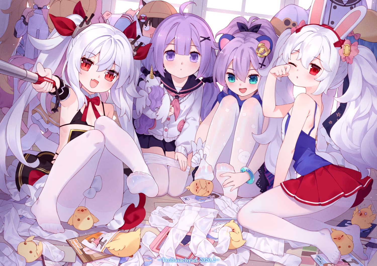 akashi_(azur_lane) animal_ears azur_lane bra bunny_ears eldridge_(azur_lane) feet javelin_(azur_lane) kisaragi_(azur_lane) laffey_(azur_lane) loli manjuu_(azur_lane) minazuki_(azur_lane) mutsuki_(azur_lane) pantyhose seifuku skirt_lift sweater tsubasa_tsubasa undressing unicorn_(azur_lane) vampire_(azur_lane)