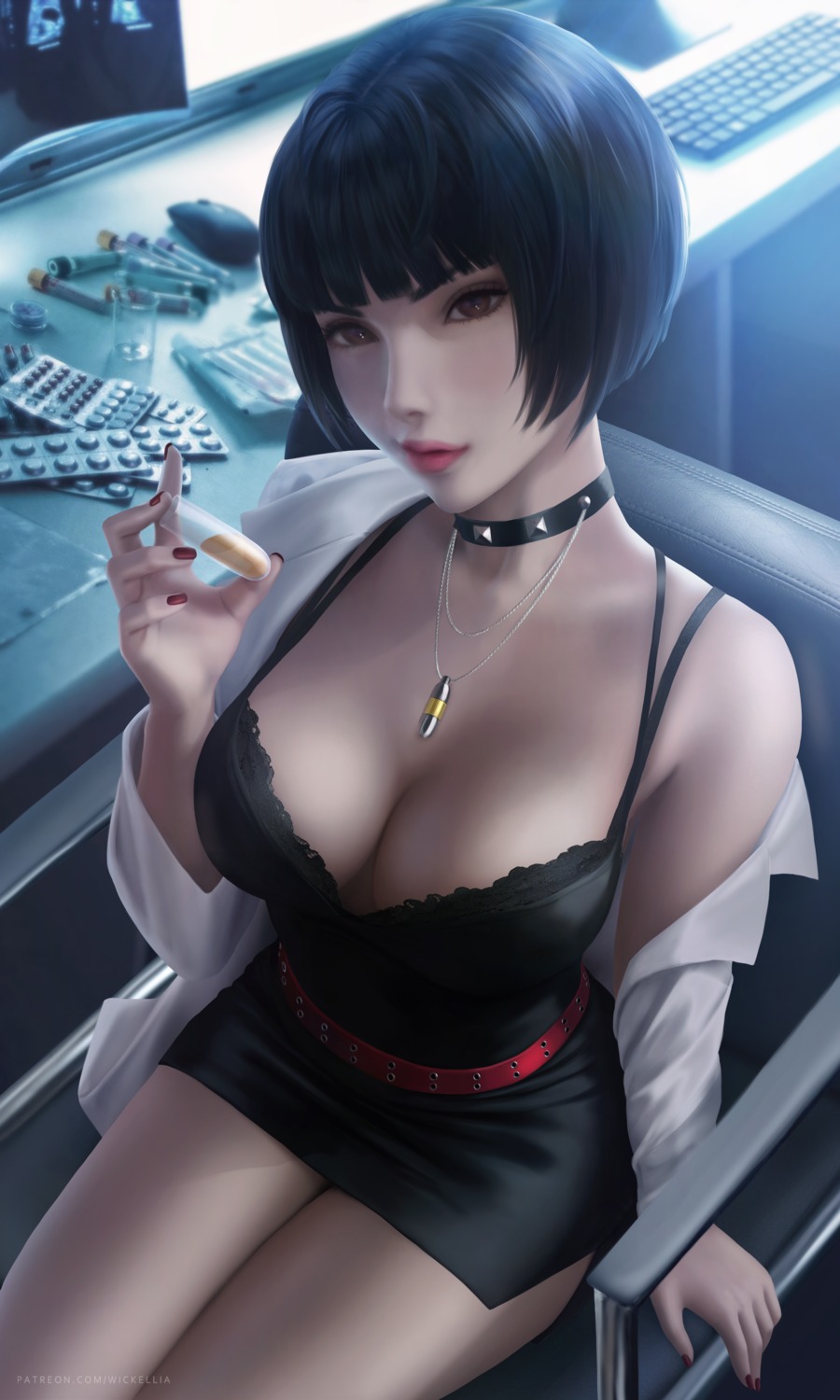 bra cleavage dress dress_shirt open_shirt persona_5 takemi_tae wickellia