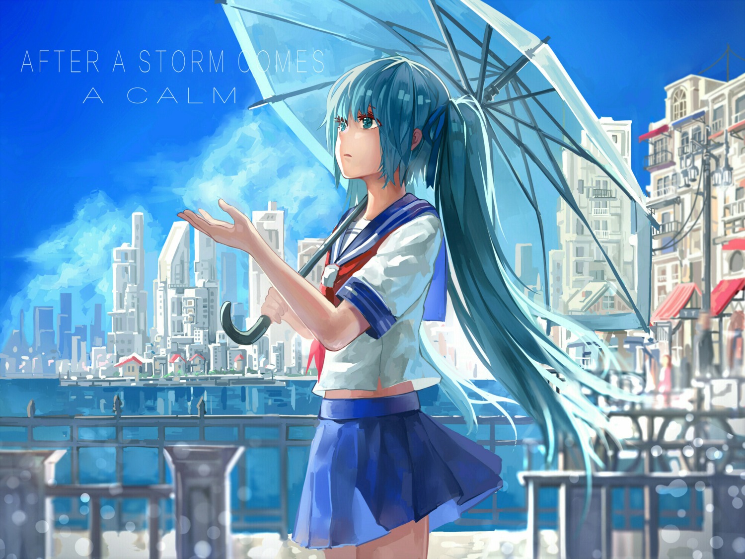 hatsune_miku konkou_seishou seifuku umbrella vocaloid