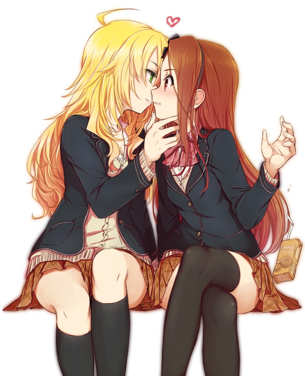 hoshii_miki minase_iori minazuki_randoseru seifuku the_idolm@ster thighhighs yuri