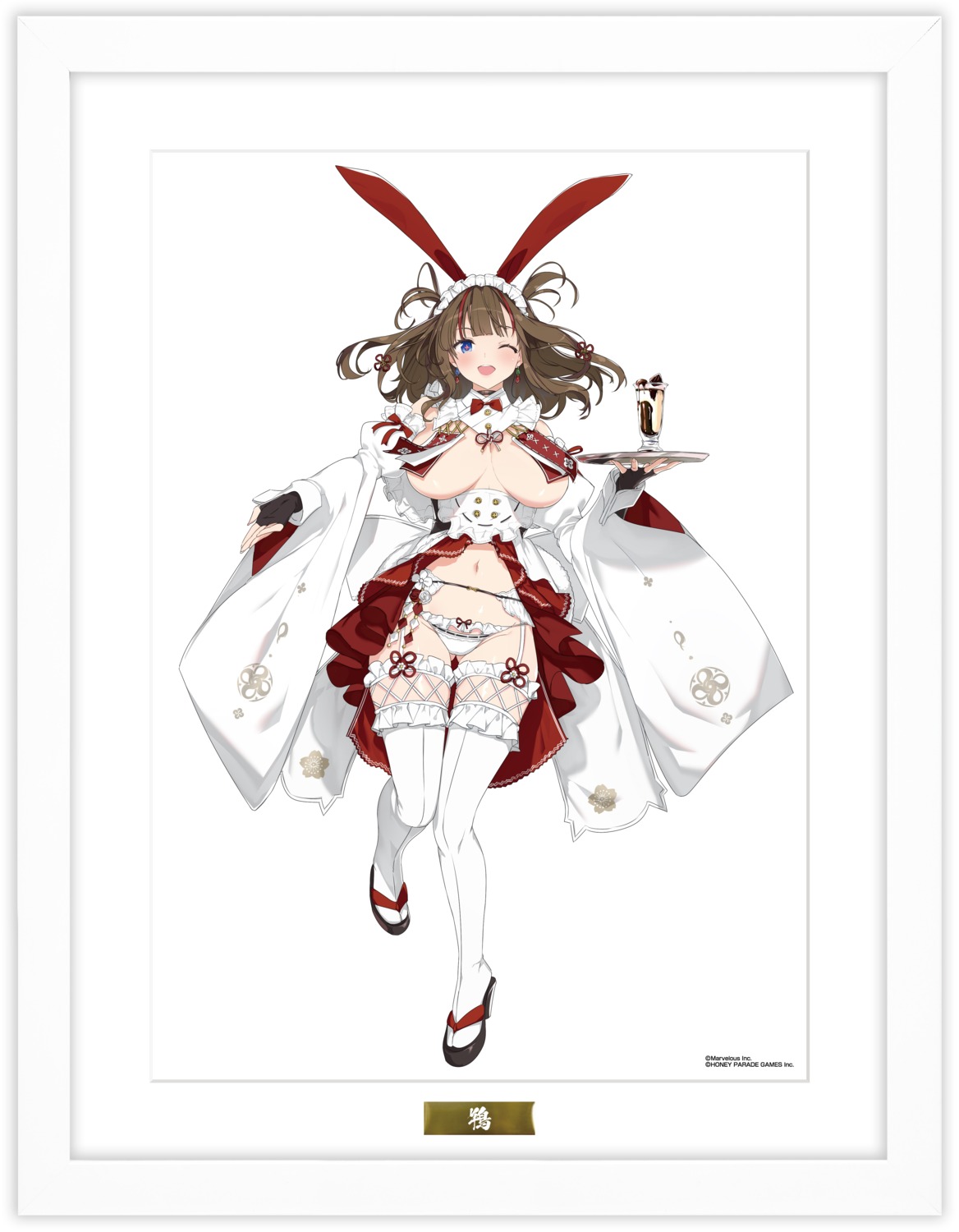 animal_ears bunny_ears garter_belt japanese_clothes maid no_bra pantsu senran_kagura stockings thighhighs toki_(senran_kagura) wa_maid yaegashi_nan