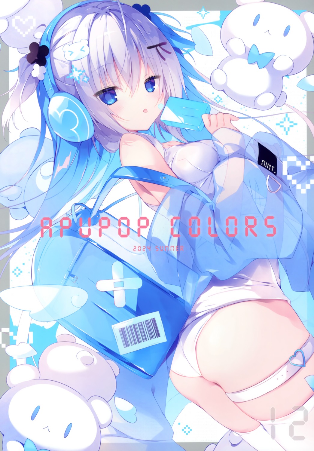 aisu_mint apupop ass bandaid garter headphones loli muku_(apupop) school_swimsuit see_through swimsuits thighhighs