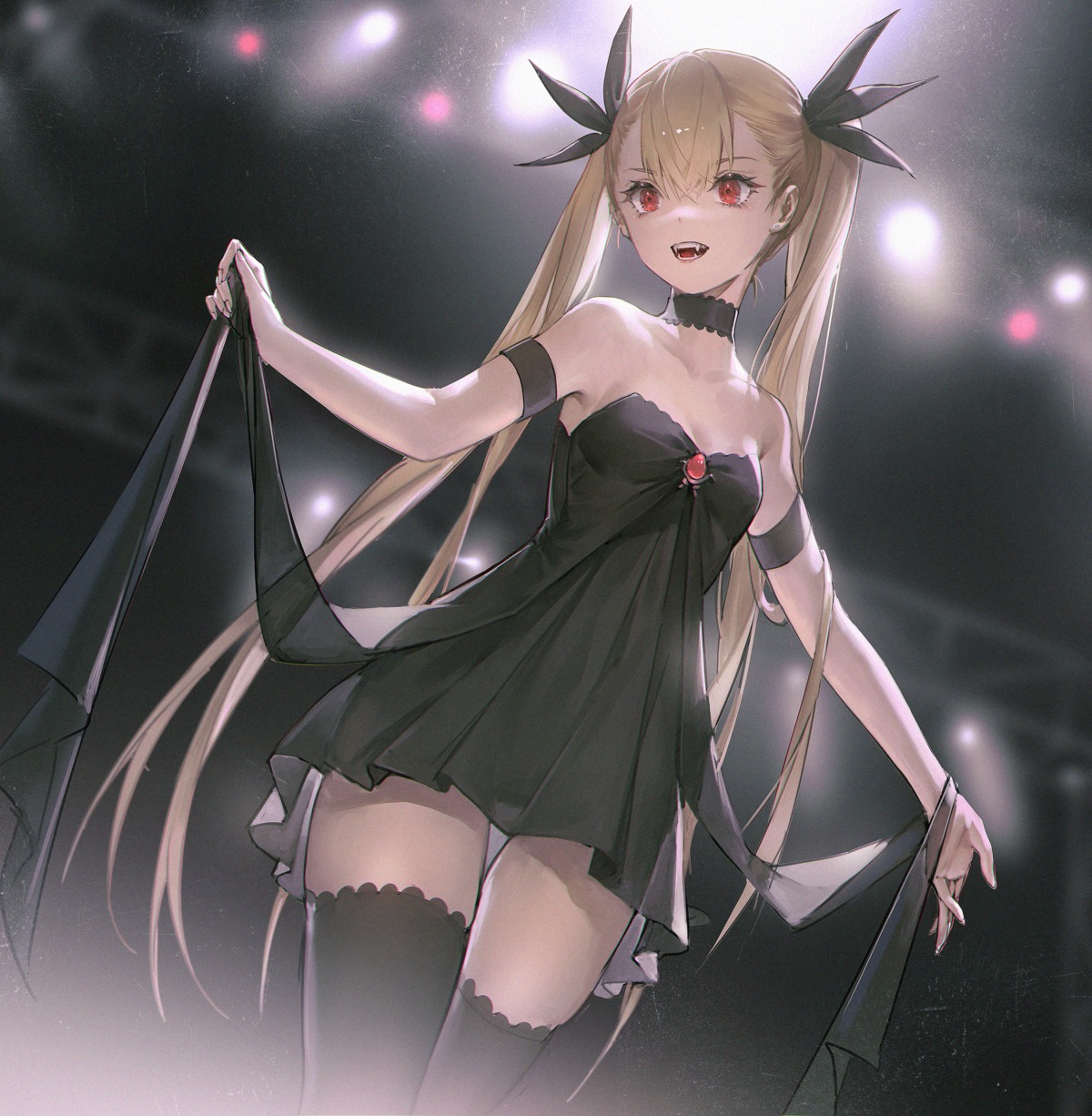 cleavage dress no_bra sawamaharu thighhighs