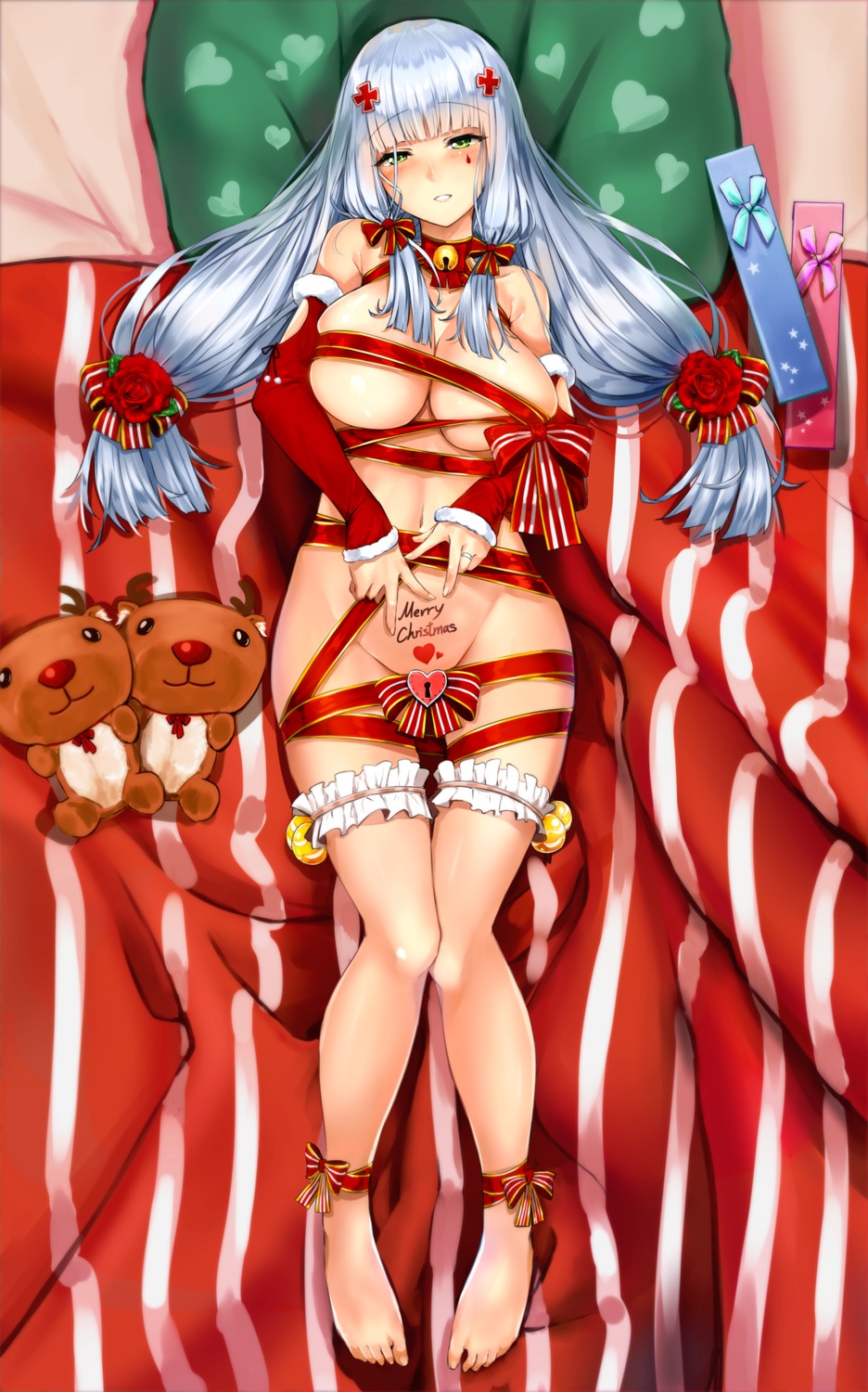 bishi_(bishi) christmas garter girls_frontline hk416_(girls_frontline) naked_ribbon tattoo