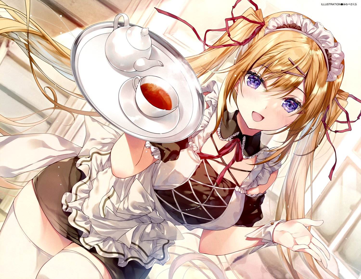 maid miwabe_sakura thighhighs waitress