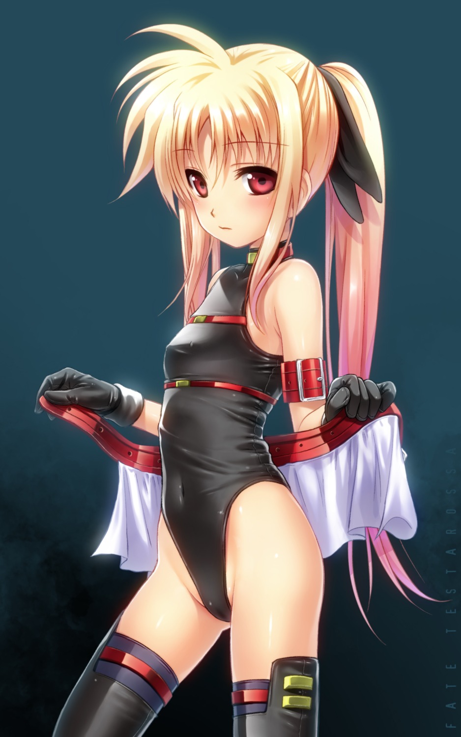 40010prototype erect_nipples fate_testarossa leotard mahou_shoujo_lyrical_nanoha thighhighs