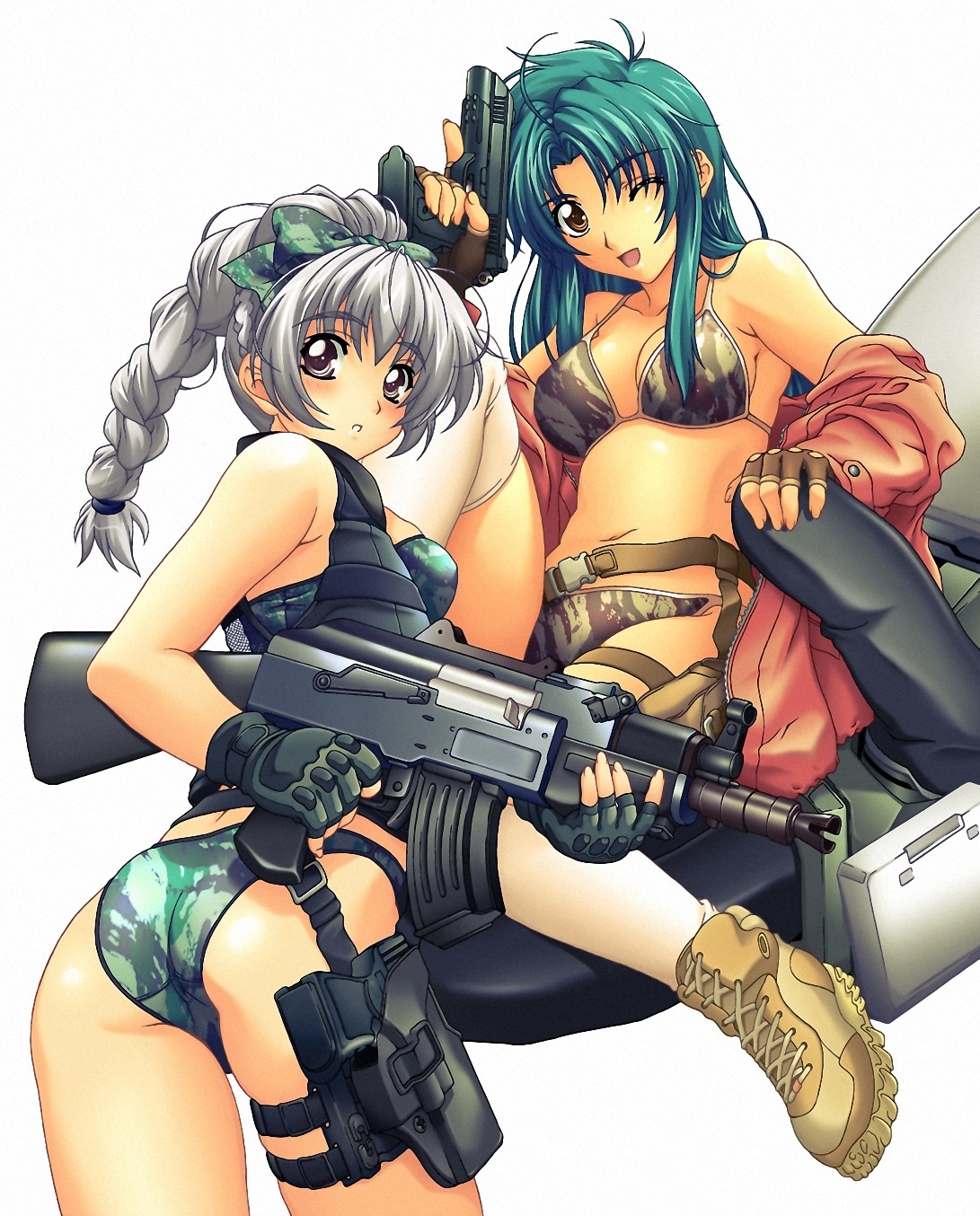 ass bikini chidori_kaname chou_yoriyuki cleavage full_metal_panic gun swimsuits teletha_testarossa