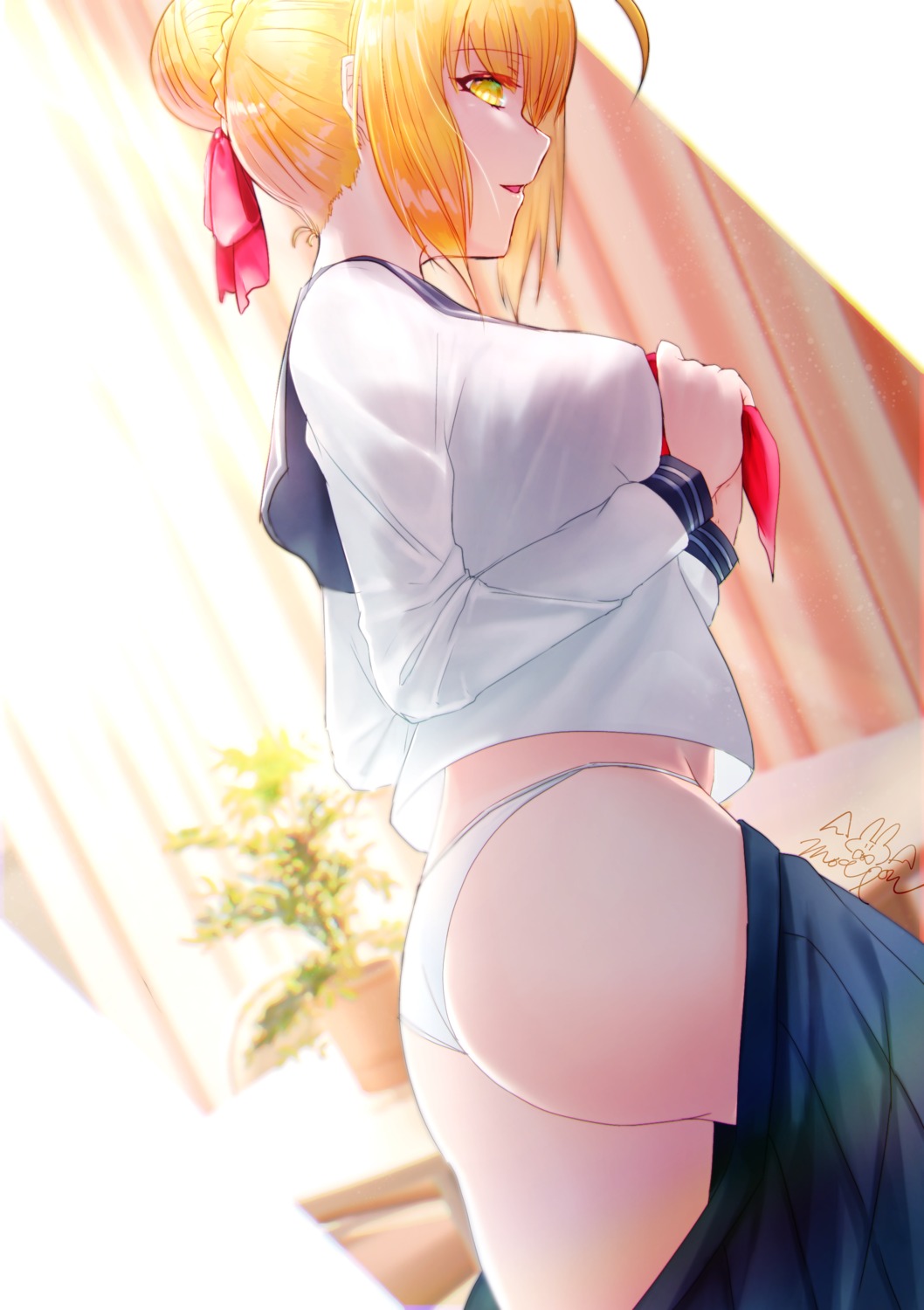 ass fate/grand_order moepon pantsu saber_extra seifuku thong