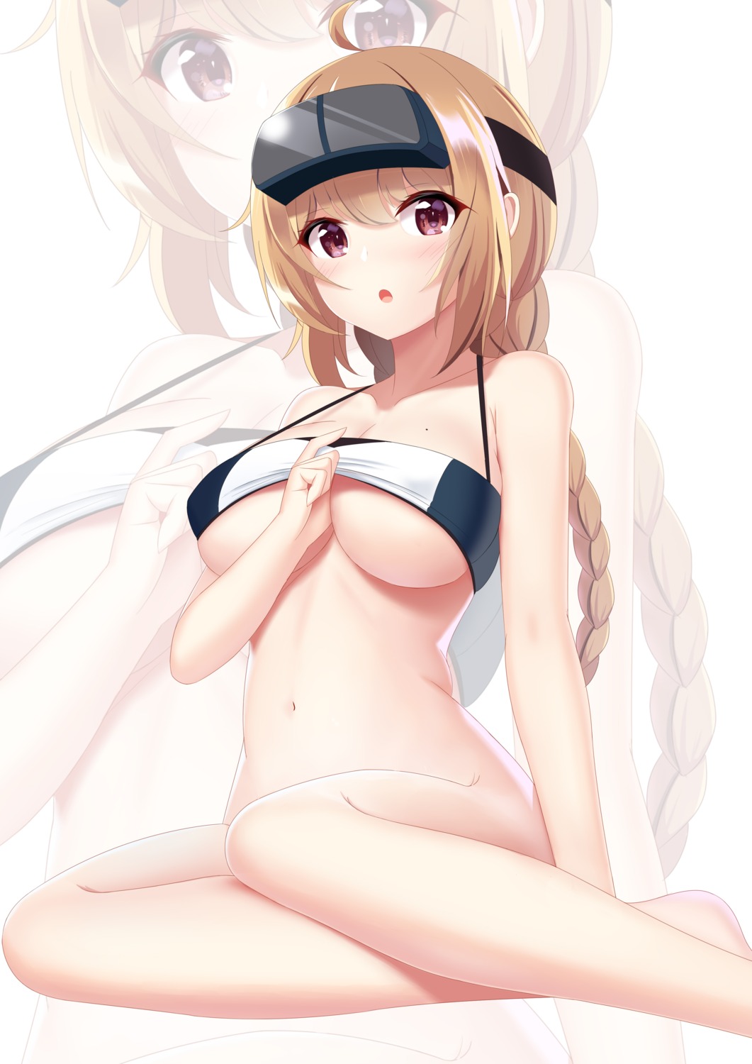 bikini_top bottomless prinz_eugen1938 surcouf_(zhanjianshaonv) swimsuits underboob undressing zhanjianshaonv