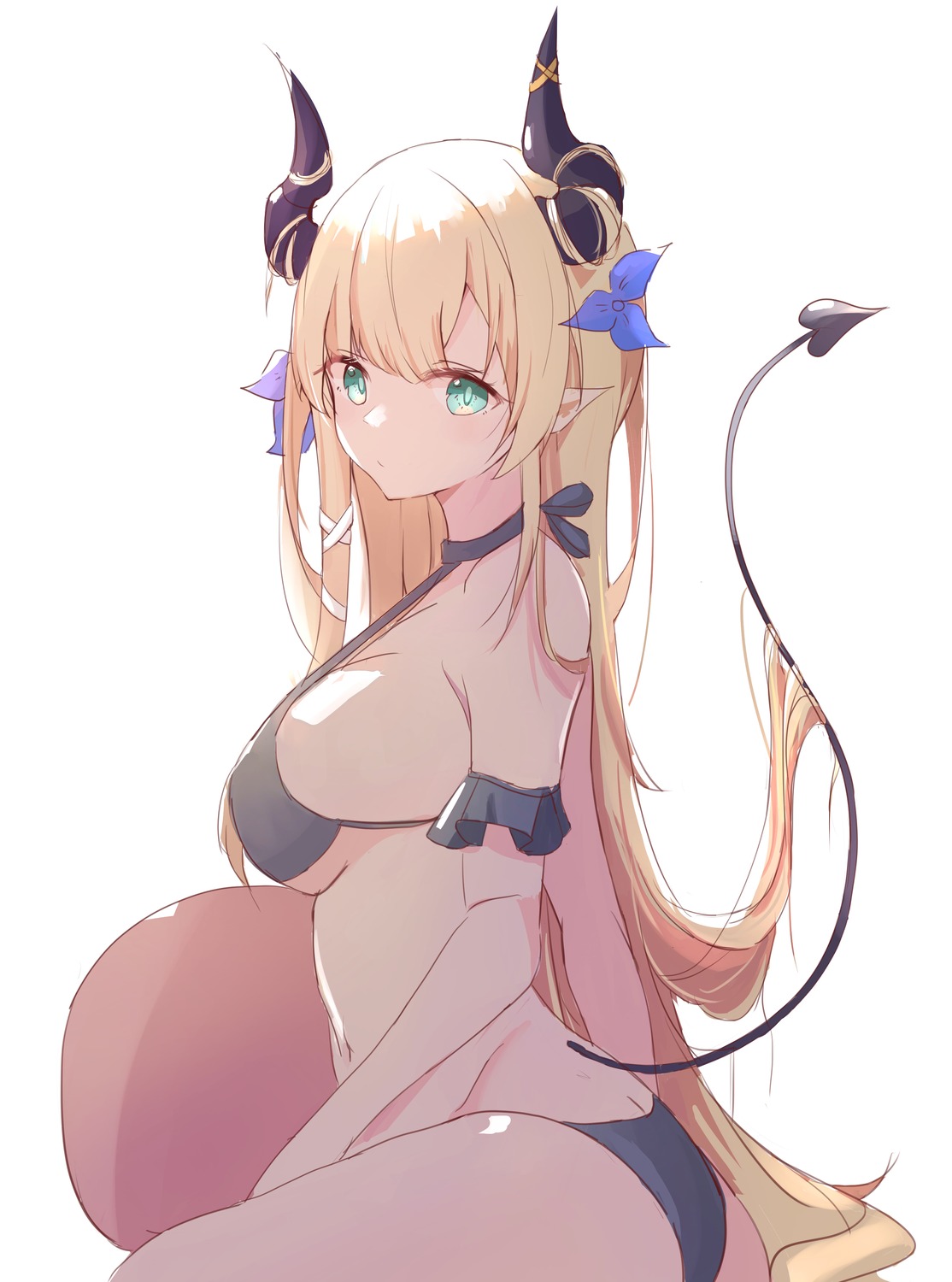 bikini hololive horns liyaku pointy_ears sketch swimsuits tail yuzuki_choco