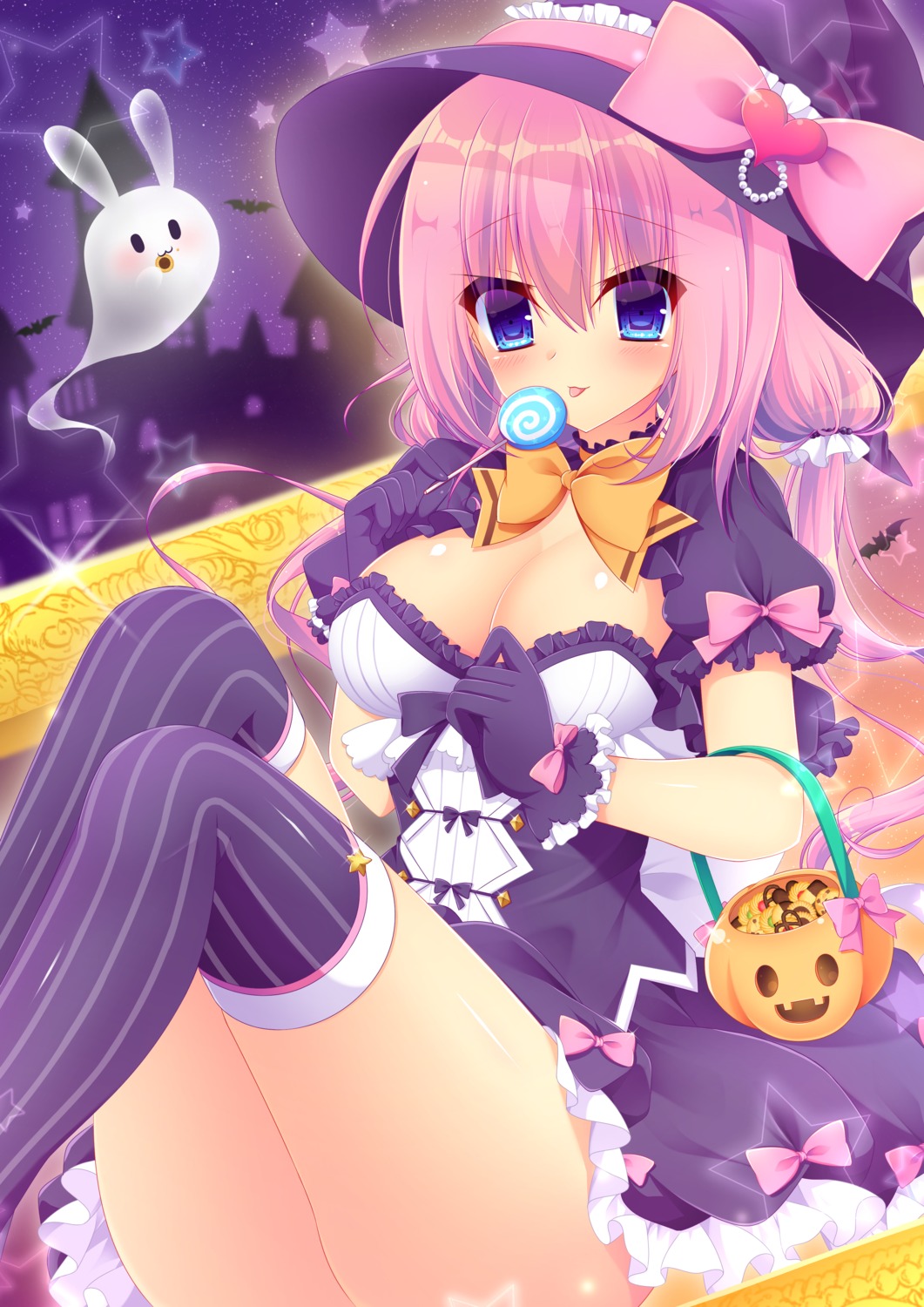 cleavage dress halloween skirt_lift thighhighs witch yukimura_usagi