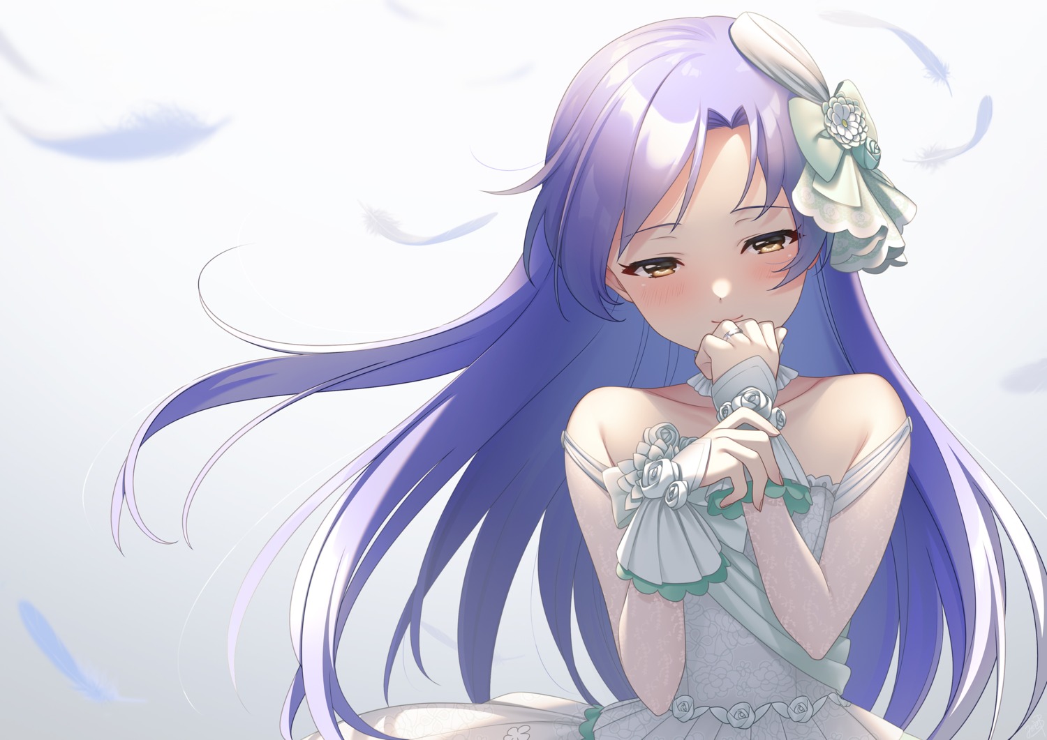 dress kisaragi_chihaya mikapoe skirt_lift the_idolm@ster wedding_dress