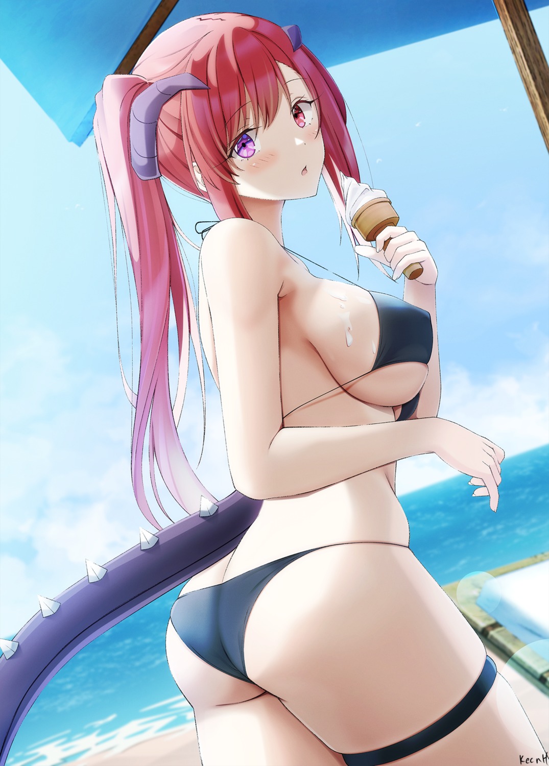 bikini cream erect_nipples garter heterochromia horns keenh swimsuits tail