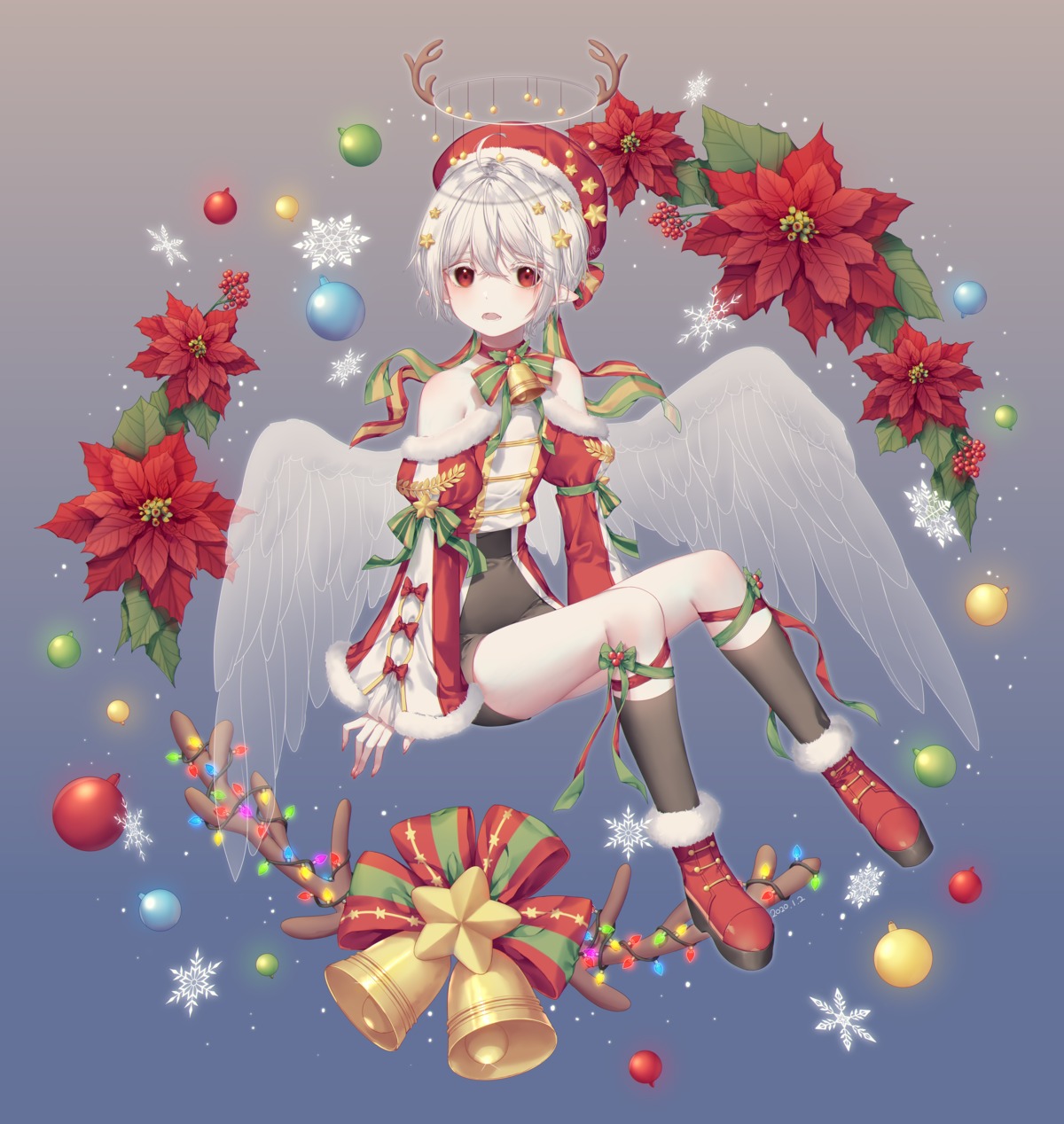 christmas male pointy_ears shiro_albino wings