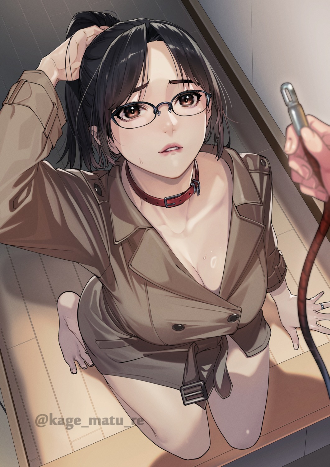 cleavage kagematsuri megane no_bra open_shirt