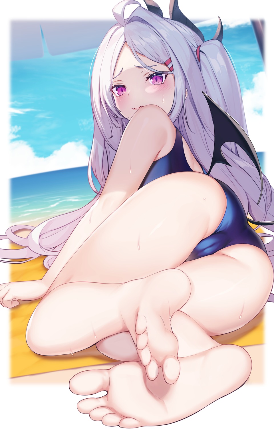 ass blue_archive cameltoe devil feet horns loli school_swimsuit sorasaki_hina swimsuits umiharu wings