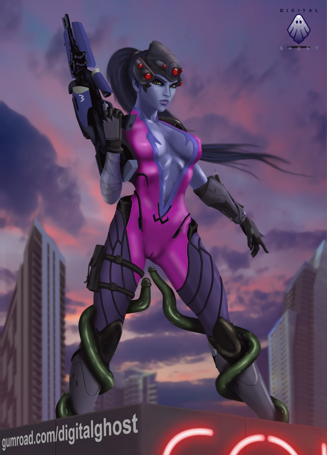 bandages cameltoe digitalghost gun no_bra nopan overwatch tentacles widowmaker