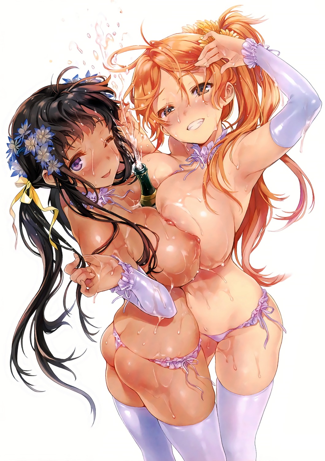 ass kaida_bora nipples pantsu string_panties symmetrical_docking thighhighs topless wet