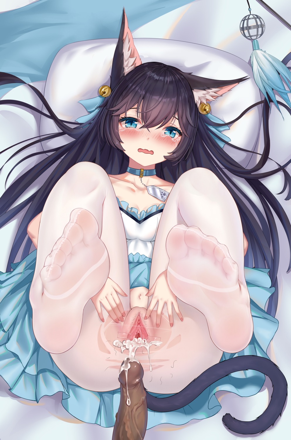 animal_ears cum dress feet hong_bai nekomimi nopan pantyhose penis pubic_hair pussy skirt_lift tail torn_clothes uncensored