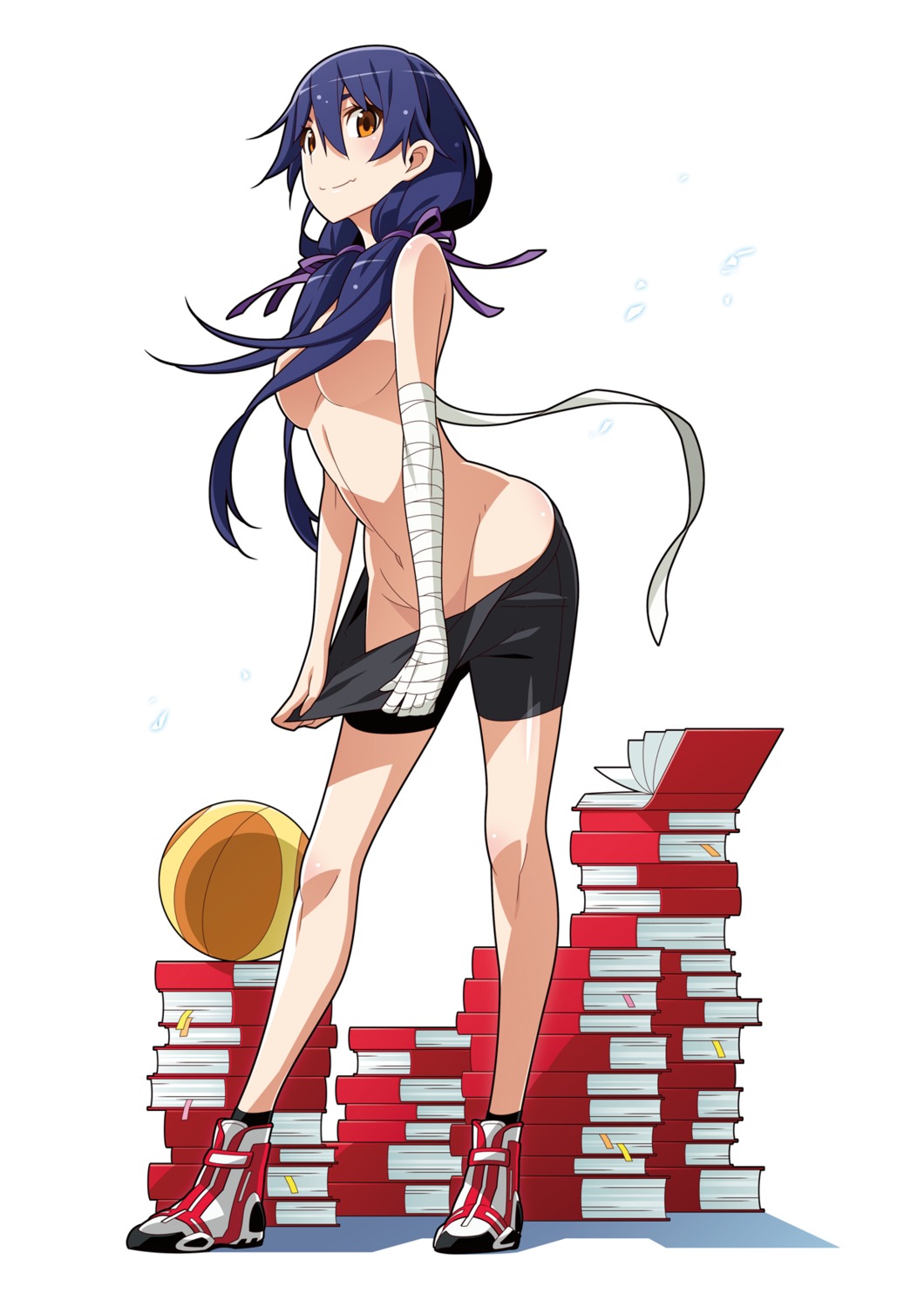 bakemonogatari bandages bike_shorts kanbaru_suruga monogatari_(series) nopan topless undressing yamanami_kousuke