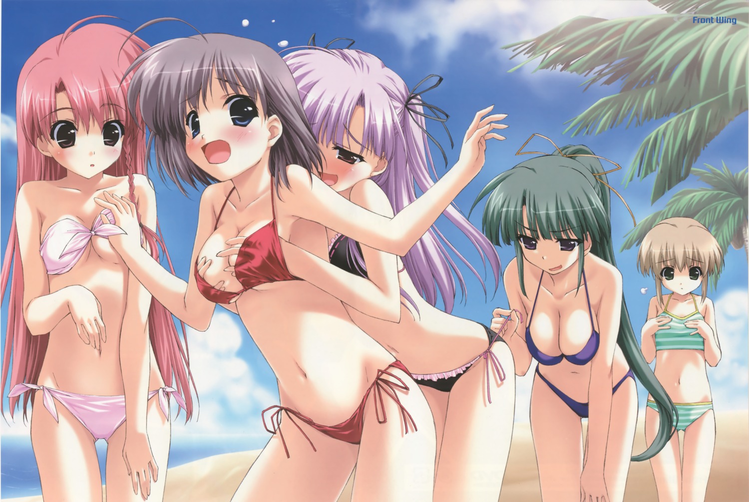 bikini boy_meets_girl breast_grab cleavage kasugano_haruna kumotani_chizuru shingyouji_mao shintarou souma_nanami swimsuits tsubasa_miu