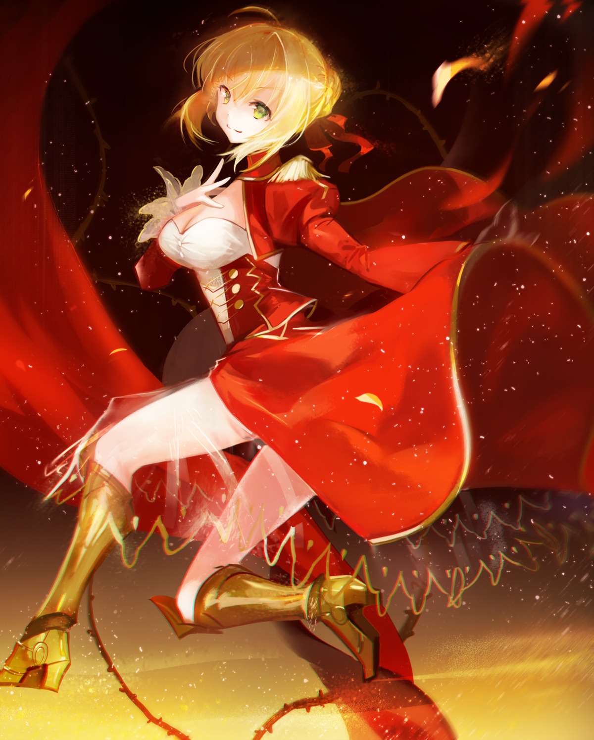 armor cleavage dress fate/extra fate/stay_night heels juexing_(moemoe3345) saber_extra see_through