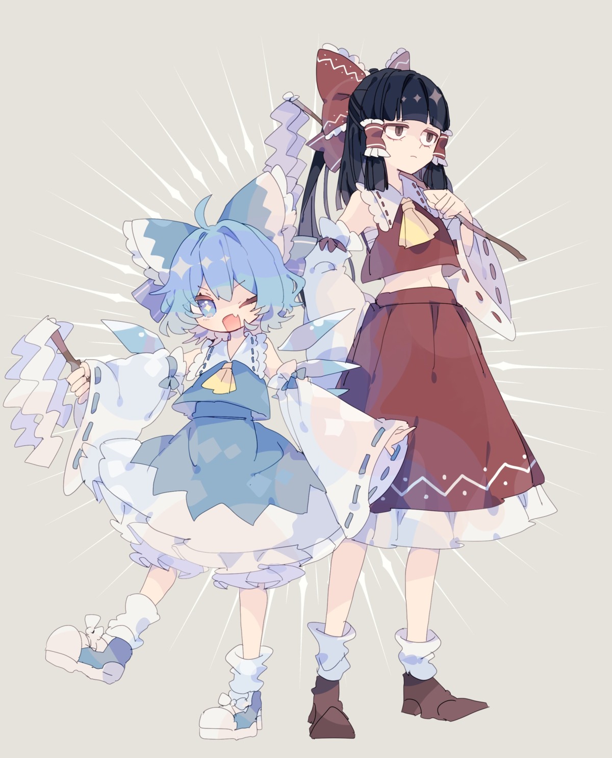 cirno hakurei_reimu miko nikorashika sarashi touhou wings