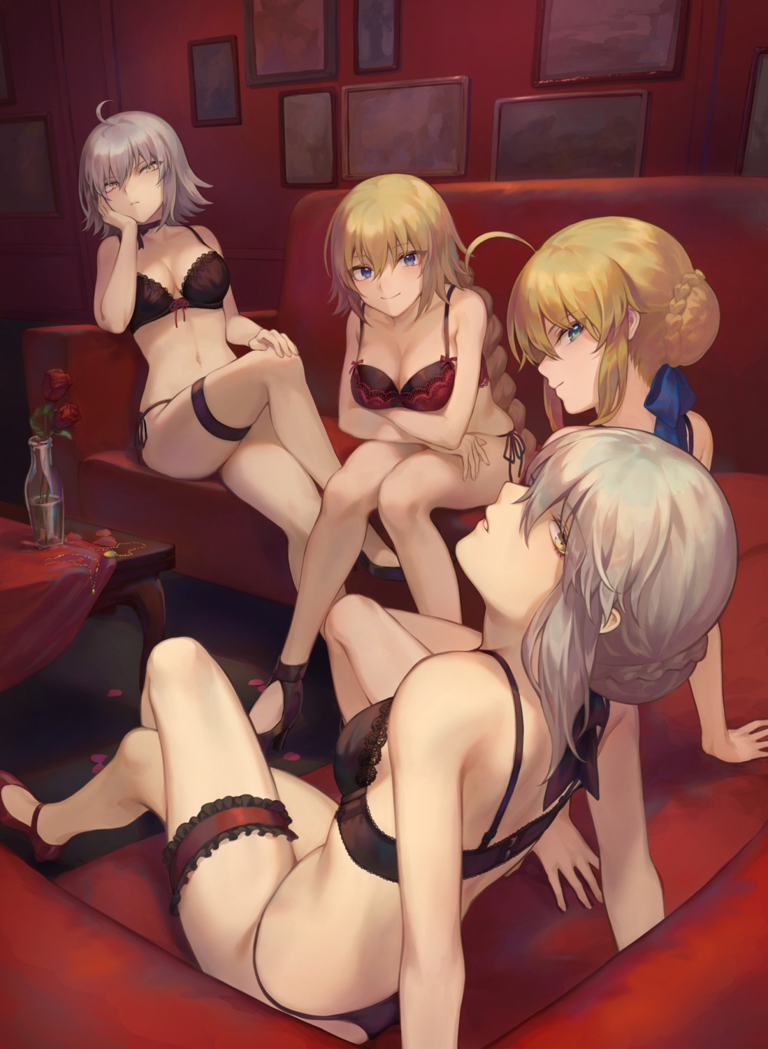 bra breast_hold cleavage fate/grand_order garter heels jeanne_d'arc jeanne_d'arc_(alter)_(fate) jeanne_d'arc_(fate) lingerie mashu_(003) pantsu saber saber_alter string_panties