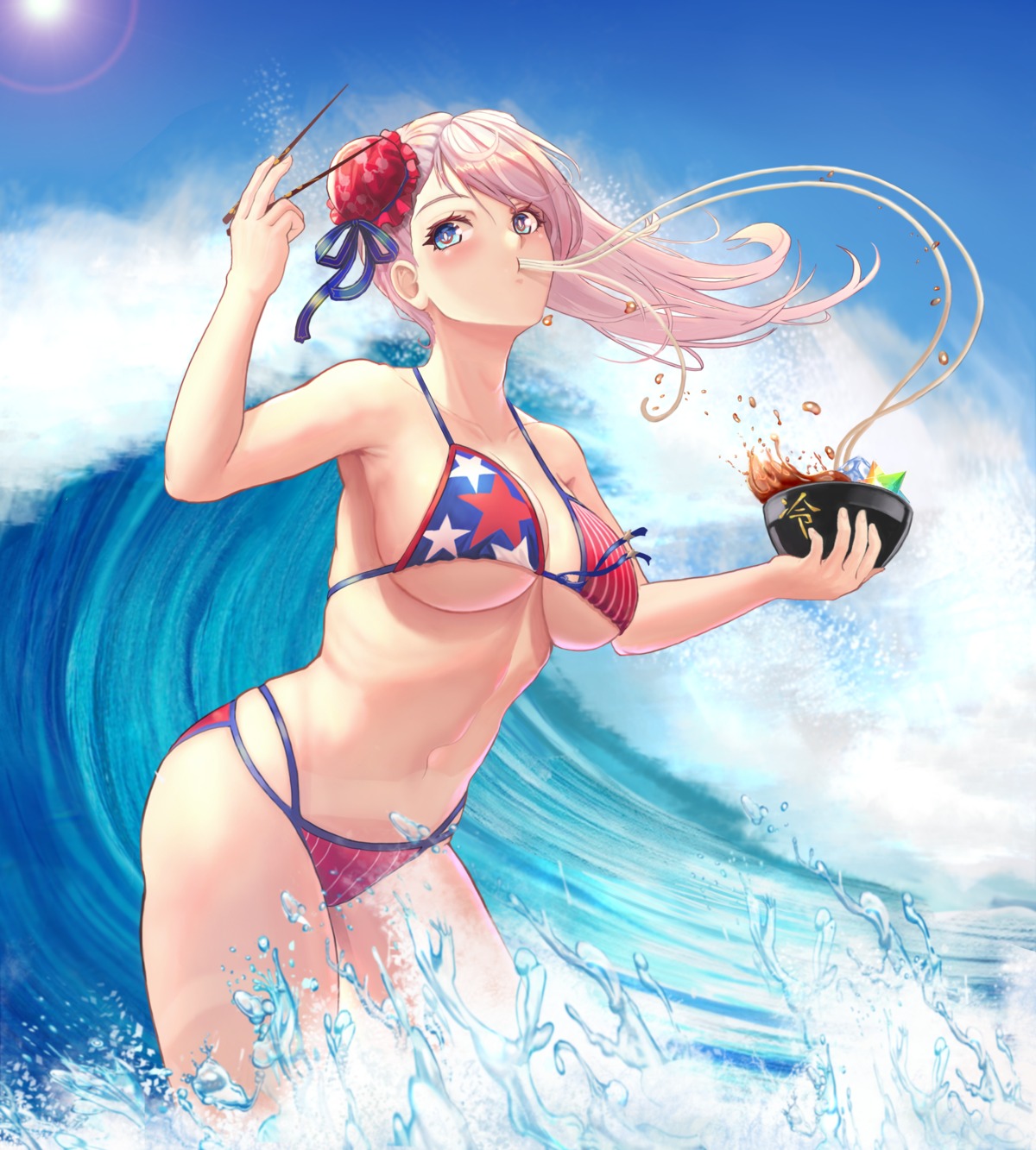 bikini fate/grand_order miyamoto_musashi_(fate/grand_order) swimsuits usd_(wwkr2537) wet