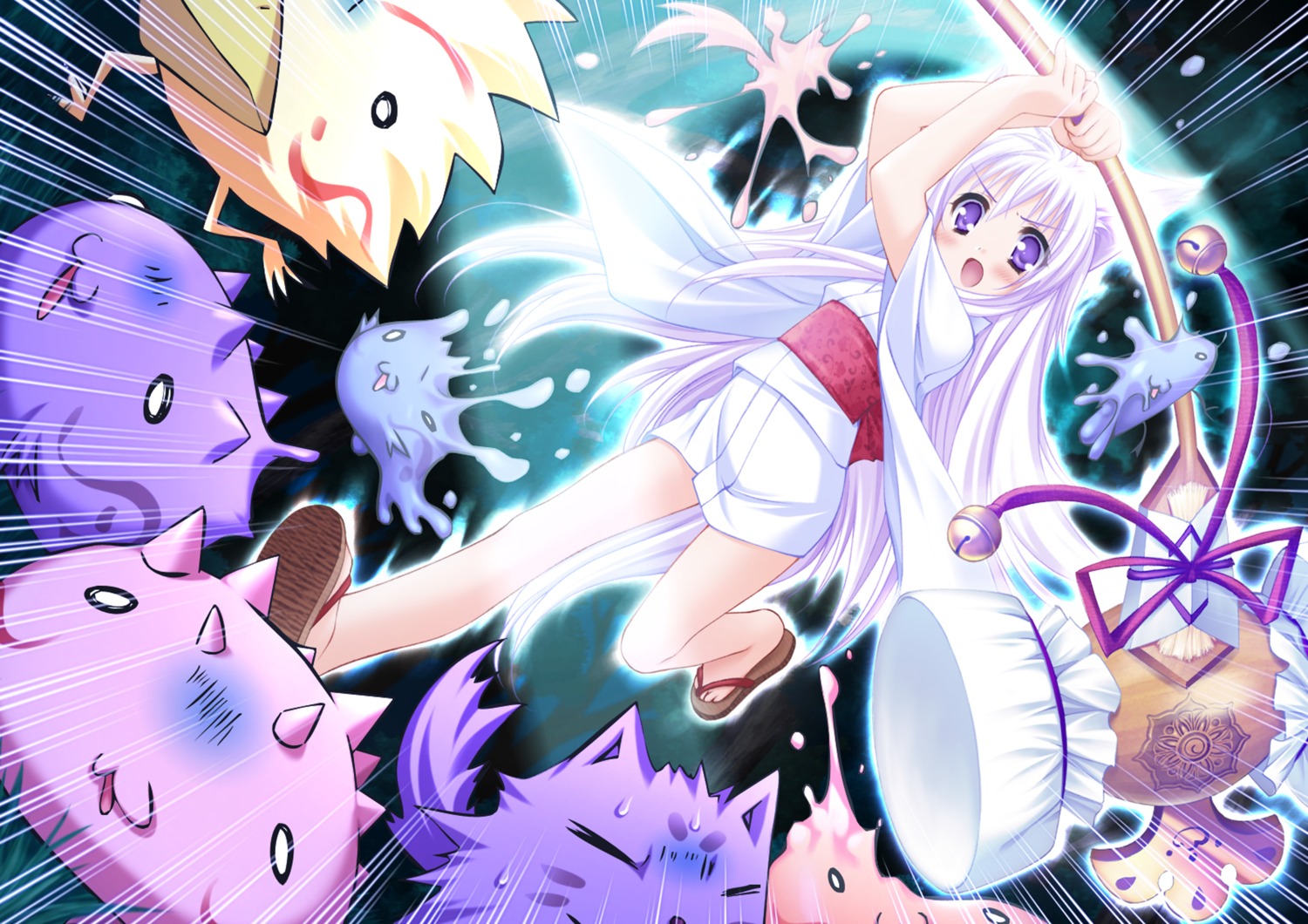 animal_ears kitsune lump_of_sugar mito_mashiro moekibara_fumitake monster tail tayutama tayutama_2 weapon yukata